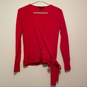 Ann Taylor Red Faux Wrap Sweater S